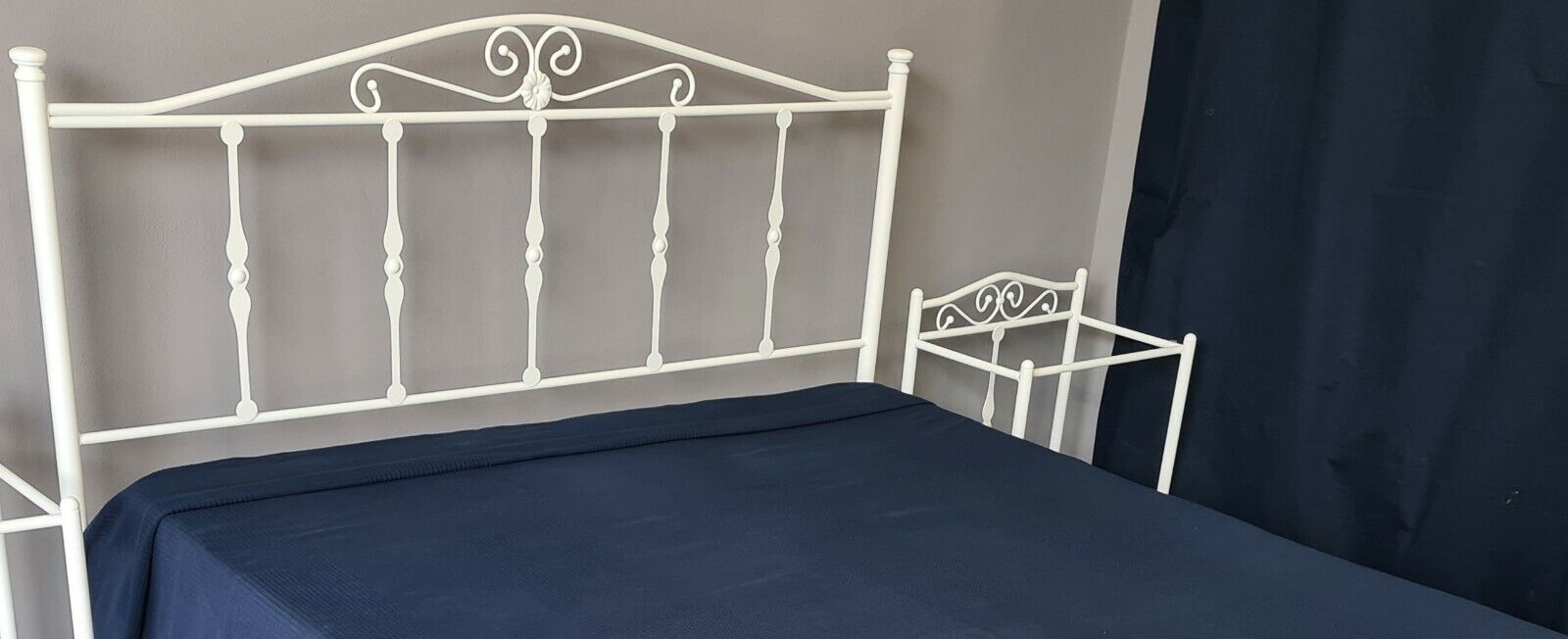 Testata letto in ferro battuto matrimoniale Damasco bianco opaco satinato