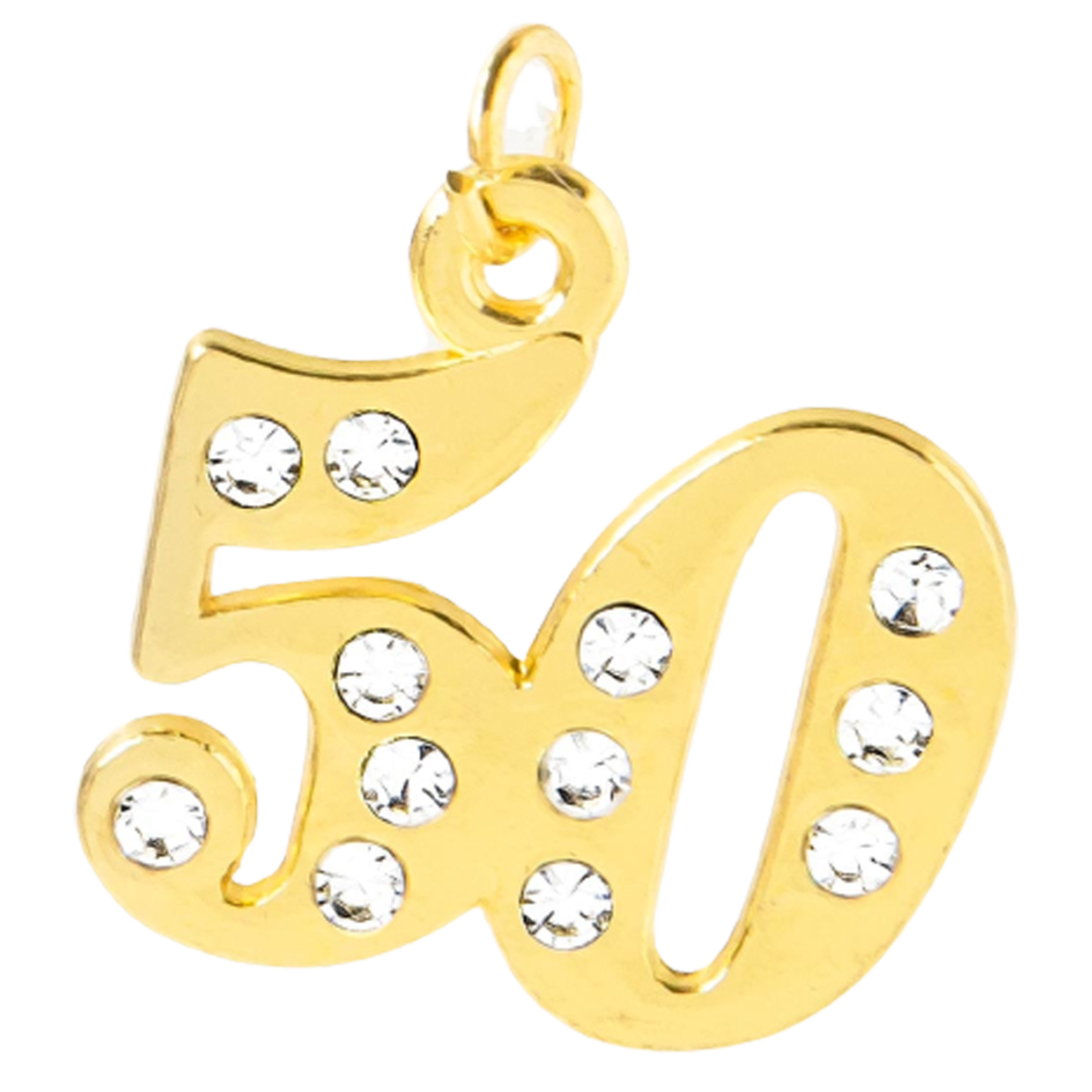 10 PZ CIONDOLO DORATO NUMERO 50 COMPLEANNO ANNIVERSARIO 1,5x1,5 CM BOMBONIERA AP