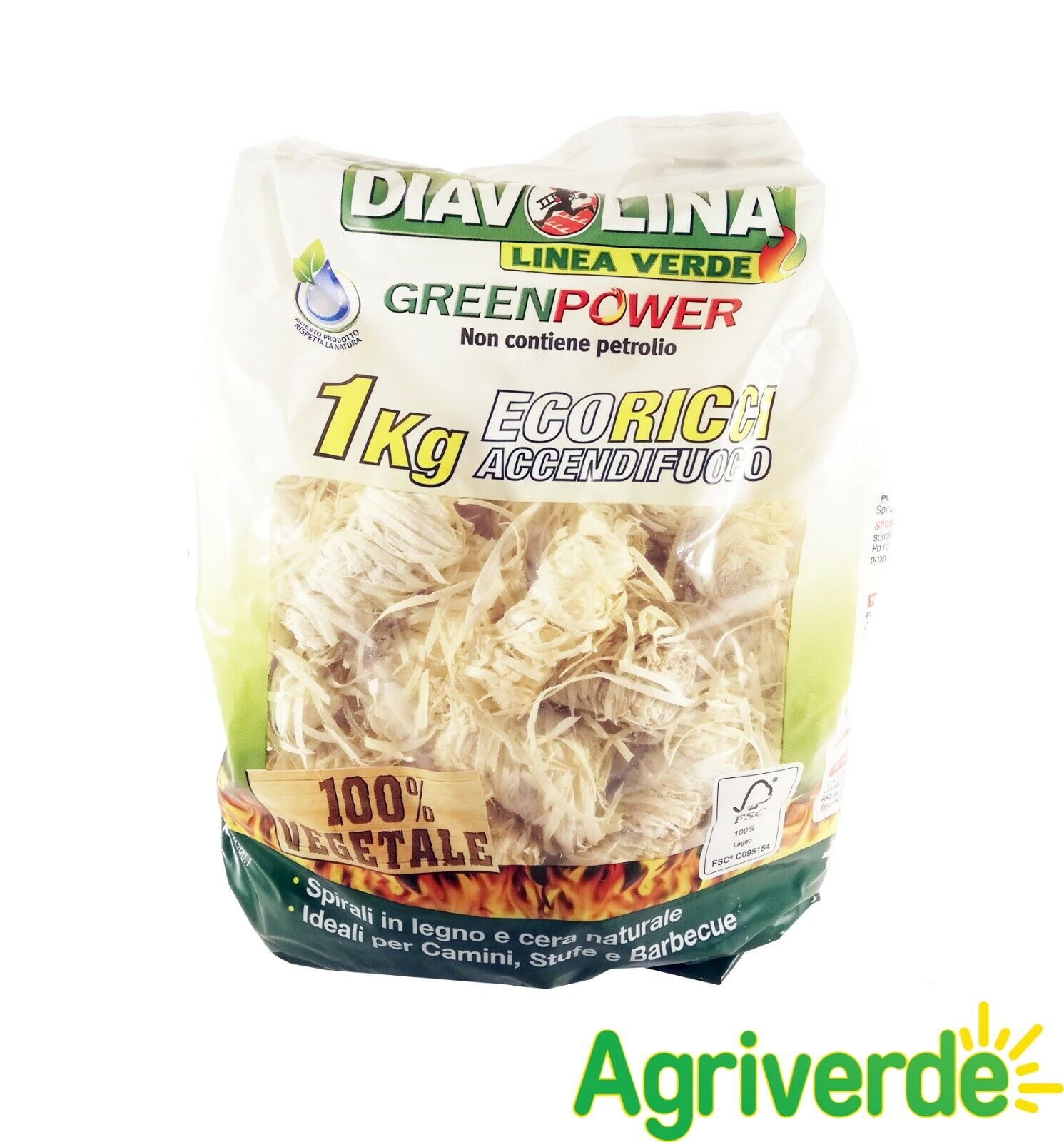 Diavolina Accendi fuoco Eco-Ricci 100% vegetale GreenPower Camini stufe 1 Kg