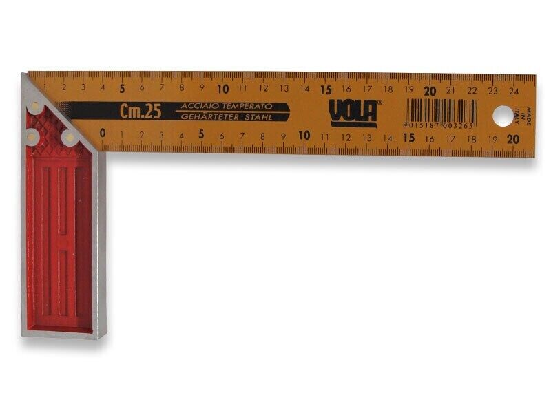 SQUADRA FALEGNAME ALLUMINIO VERNICIATA GIALLA ROSSA VOLA MILLIMETRATA 20CM. INT.
