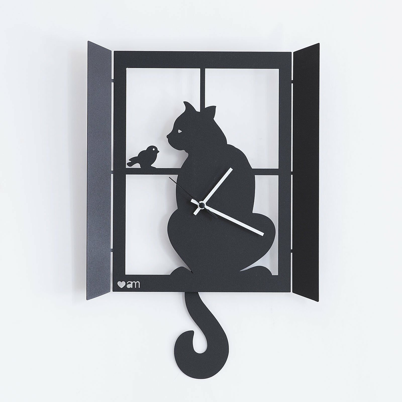 Orologio "Gatto alla Finestra" pendolo Nero Goffrato Arti & Mestieri
