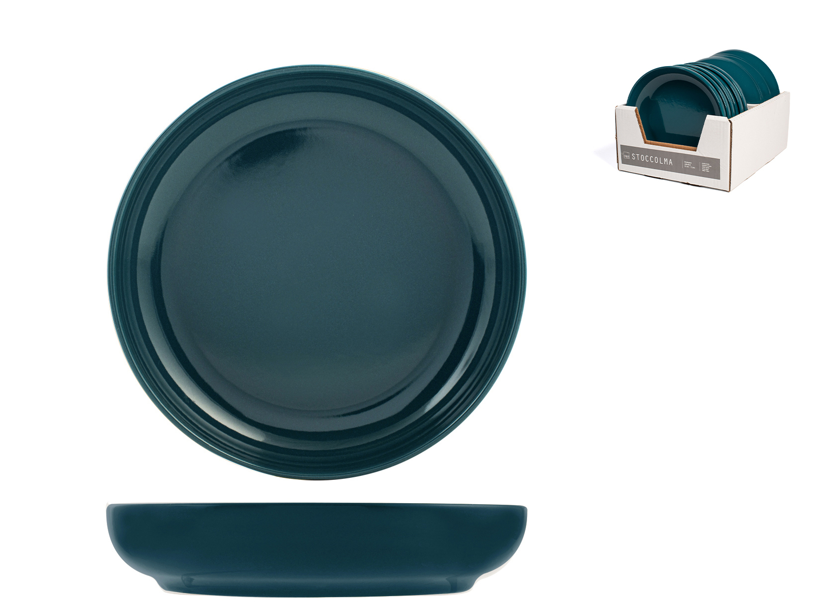 H&H set 12 piatti fondi Stoccolma ottanio cm 22