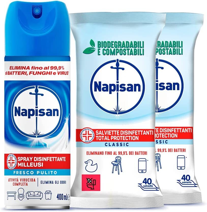 Napisan Salviette Biodegradabili Igienizzanti 0% Napisan Spray Disinfettante