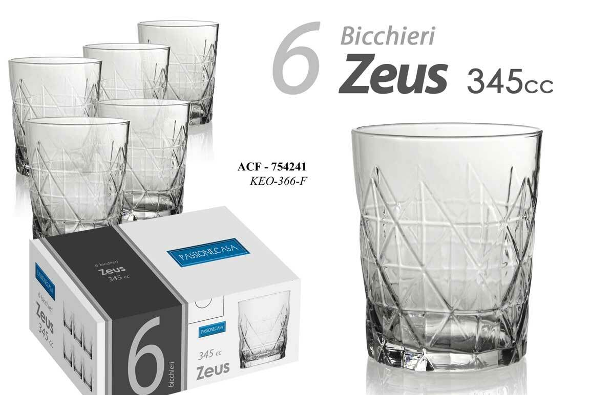 SET 6 BICCHIERI ACQUA VINO IN VETRO TRASPARENTE ZEUS 345 CC ACF-754241