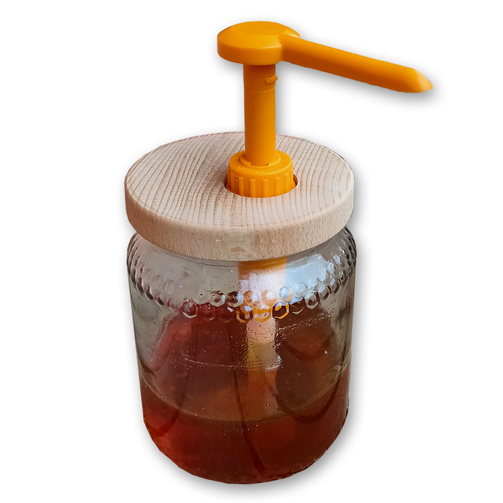Dosatore per miele BeeProWood Orange con tappo in legno di faggio
