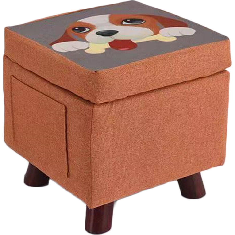 Pouf Contenitore in Legno e Tessuto Sgabello Multiuso Poggiapiedi Baule Arancio