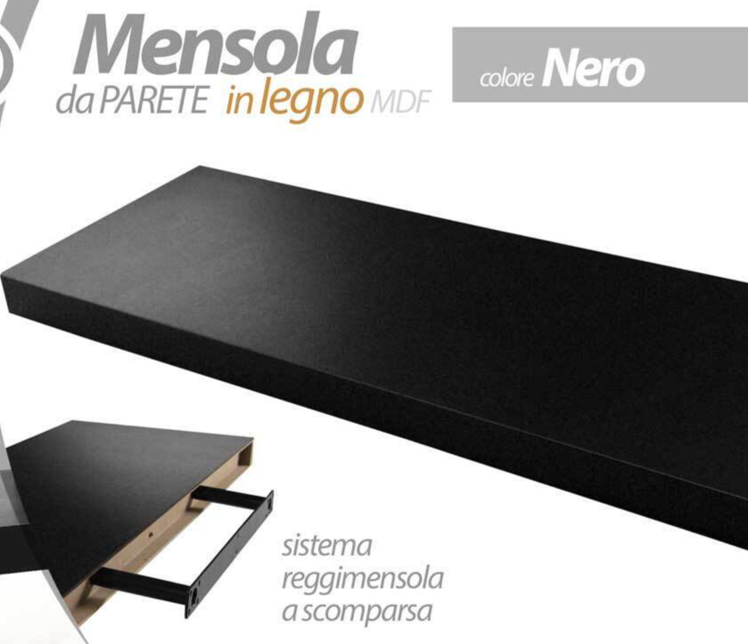 MENSOLA DA PARETE LEGNO MODERNA MURO KIT REGGIMENSOLA A SCOMPARSA NERA 40*25 cm