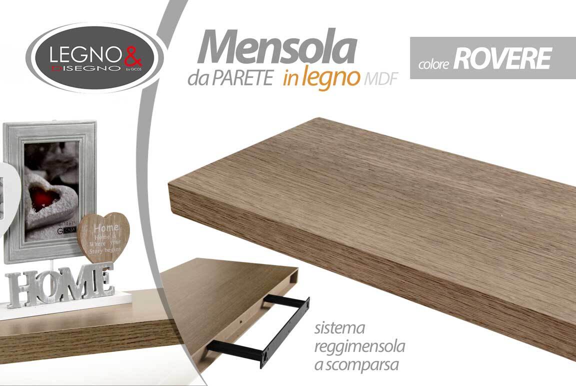 MENSOLA DA PARETE LEGNO MODERNA MURO KIT REGGIMENSOLA A SCOMPARSA ROVERE 40*25