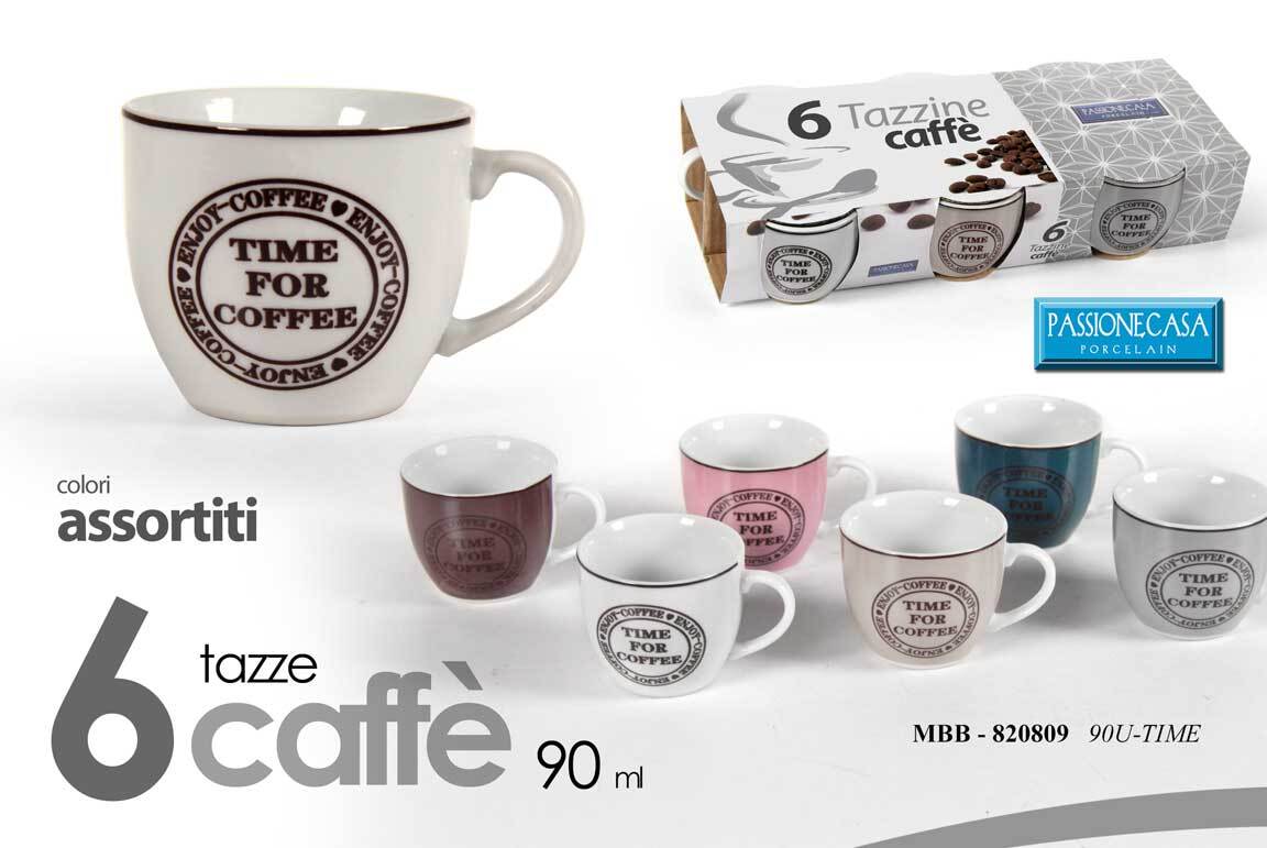 SET 6 TAZZINE Caffè TAZZA CLASSICO MODERNO COLOR TIME FOR COFFEE 90 ML