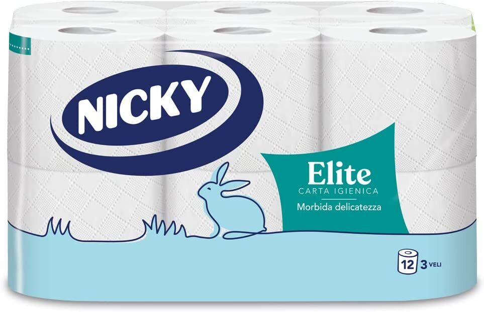 Nicky Elite Carta Igienica a 3 veli Set da 12 rotoli da 160 Strappi