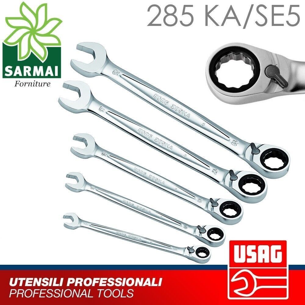 USAG 285 KA/SE5 SERIE 5 CHIAVI COMBINATE CRICCHETTO REVERSIBILE ANELLO TENUTA