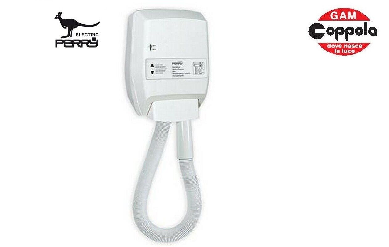 ASCIUGACAPELLI A PARETE CON TUBO 750 WATT PERRY ACT10 COLORE BIANCO PROTEC IP21