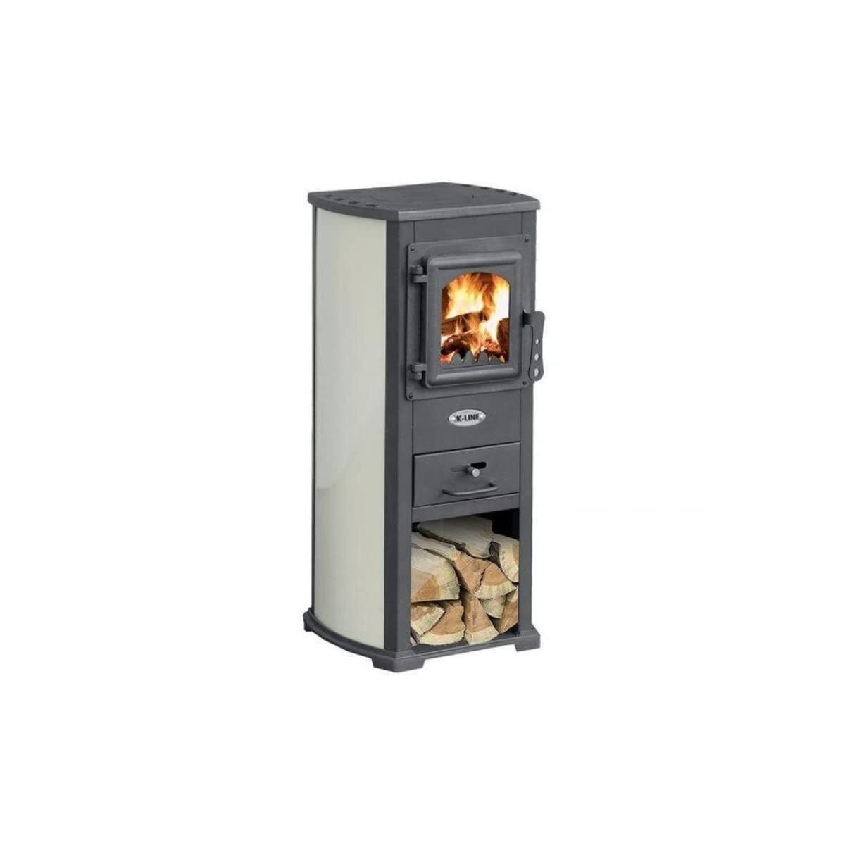 K-Line Stufa a Legna in Acciaio 7 kW 140 m3 con Portalegna Beige DF035144 Karma