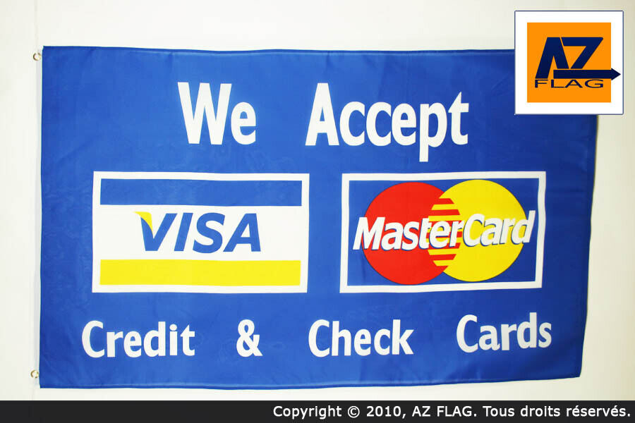 BANDIERA VISA MASTERCARD 150x90cm - BANDIERA CON TARJETA DE CREDITO COMERCIANTE
