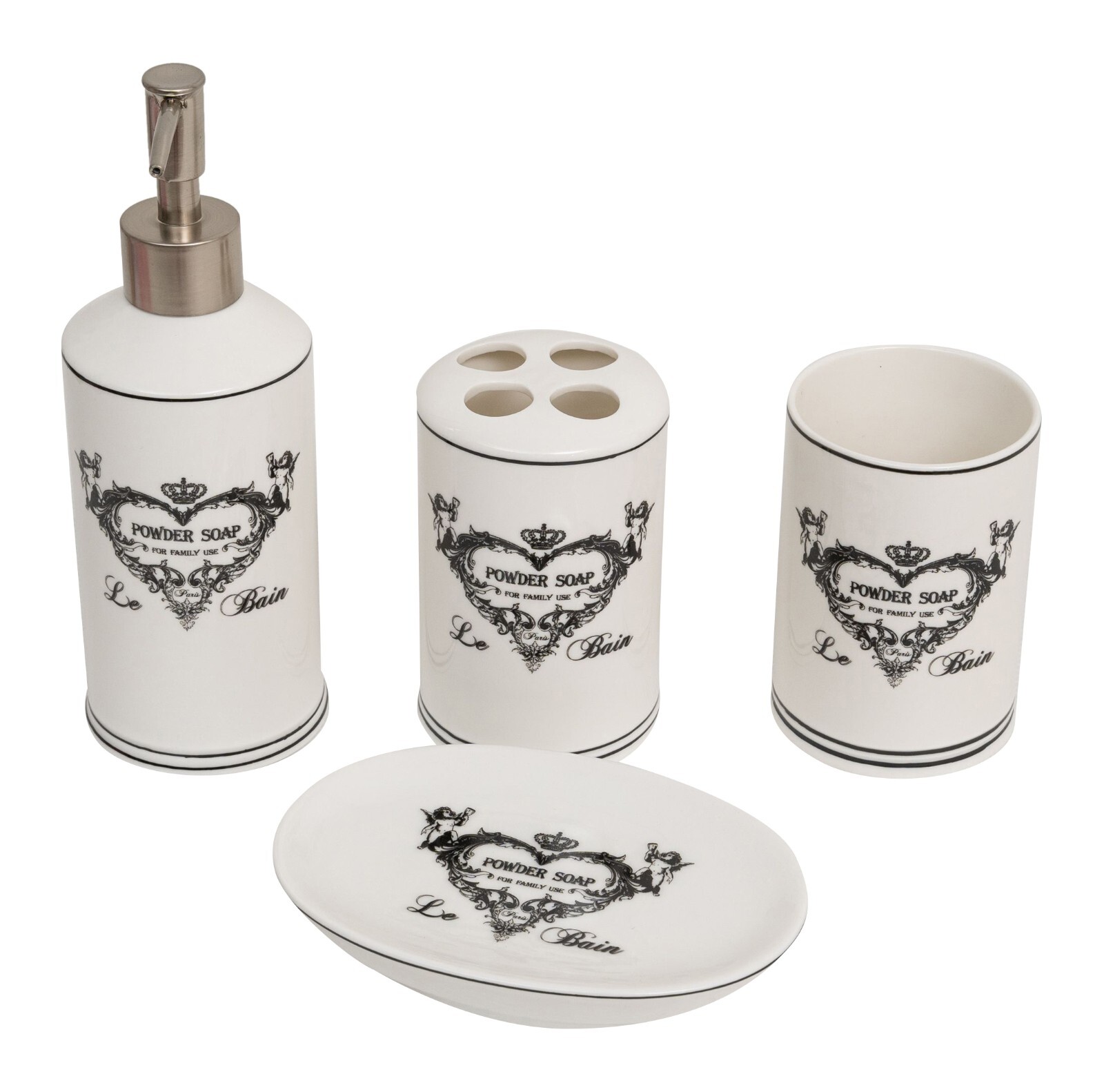 Set bagno 4 pezzi in porcellana Porta Sapone Saponetta Spazzolino Bicchiere