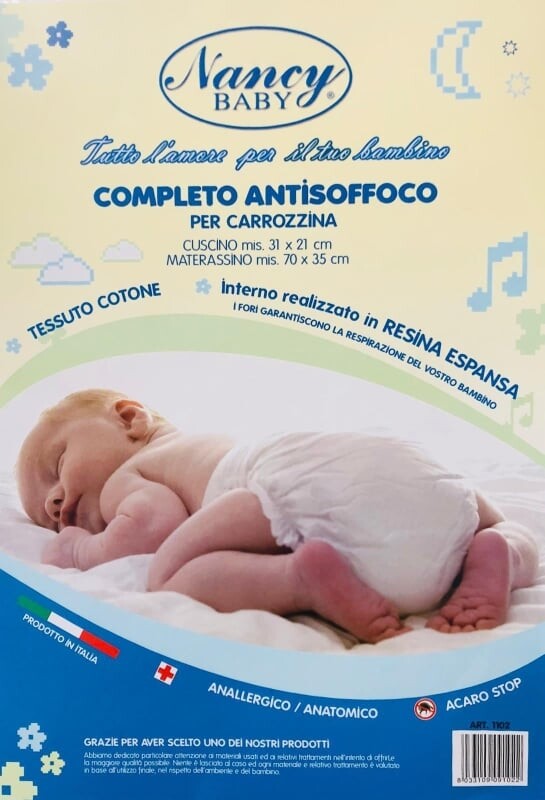 Completo antisoffoco per carrozzina culla cuscino + materassino portanfan AA253