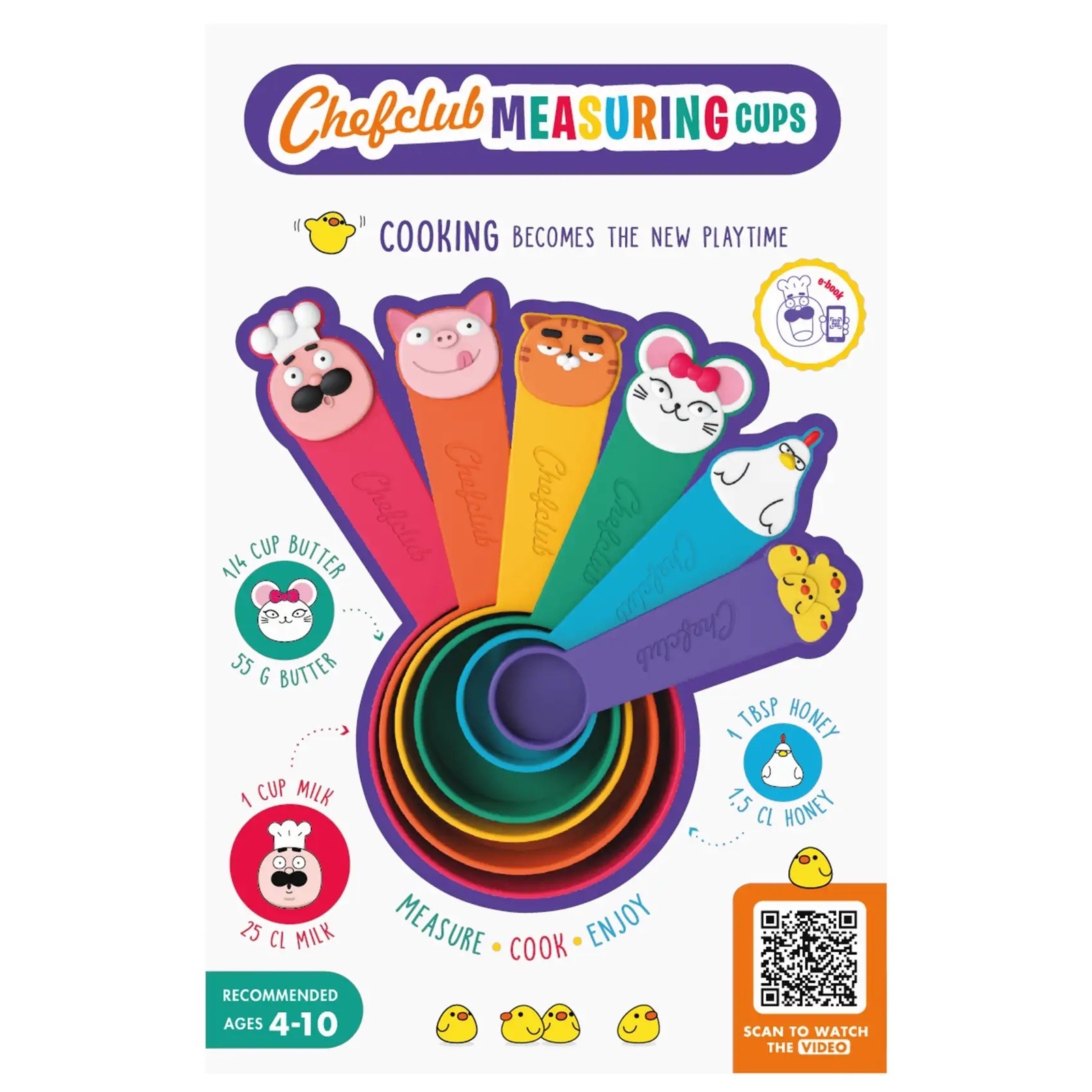 KIT DI 6 MISURINI measuring cups MISURARE GLI INGREDIENTI per bambini CHEFCLUB c