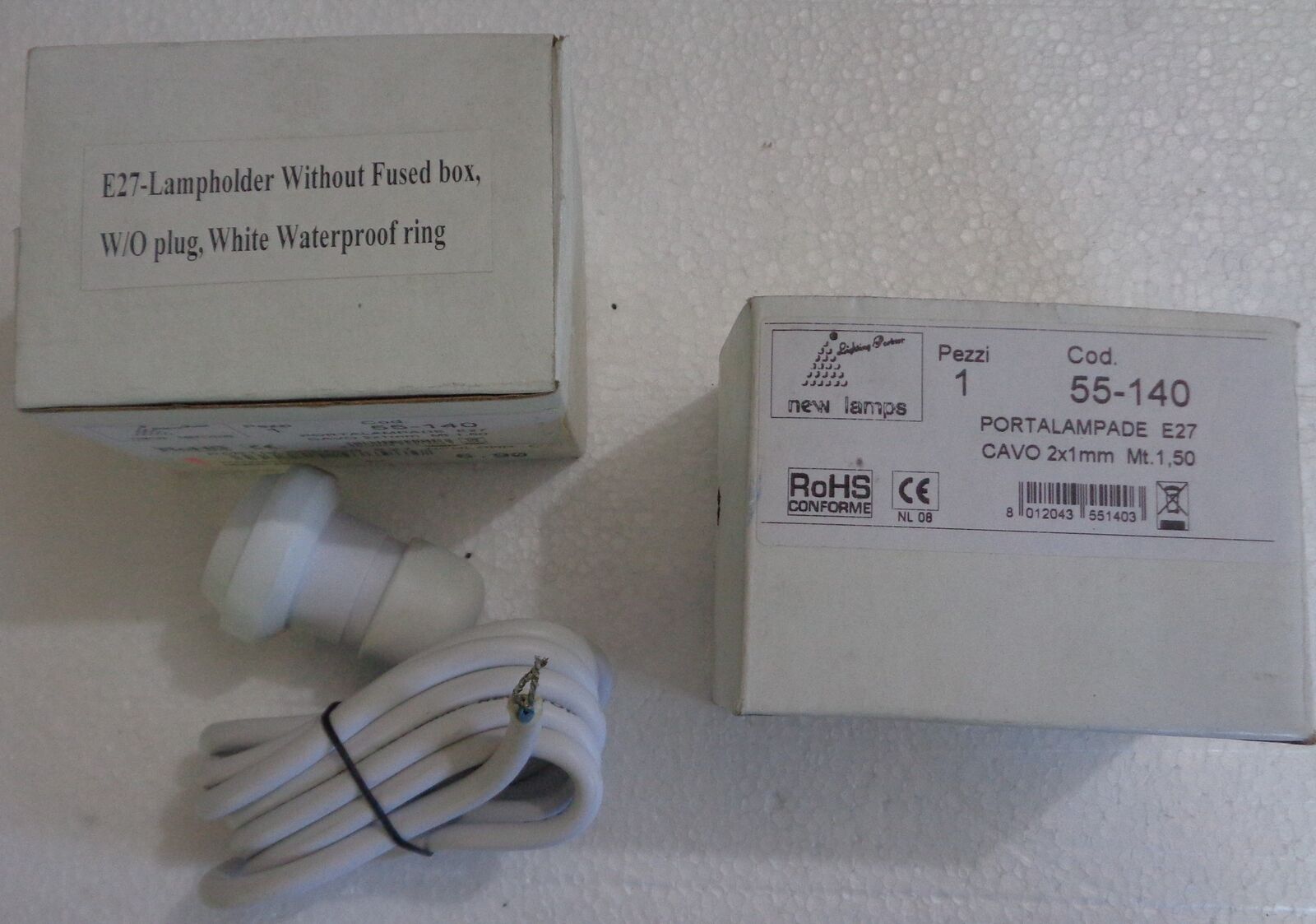 ART.55-140 NEW LAMPS PORTALAMPADE E27 CAVO 2X1mm Mt 1,50 2PEZZI
