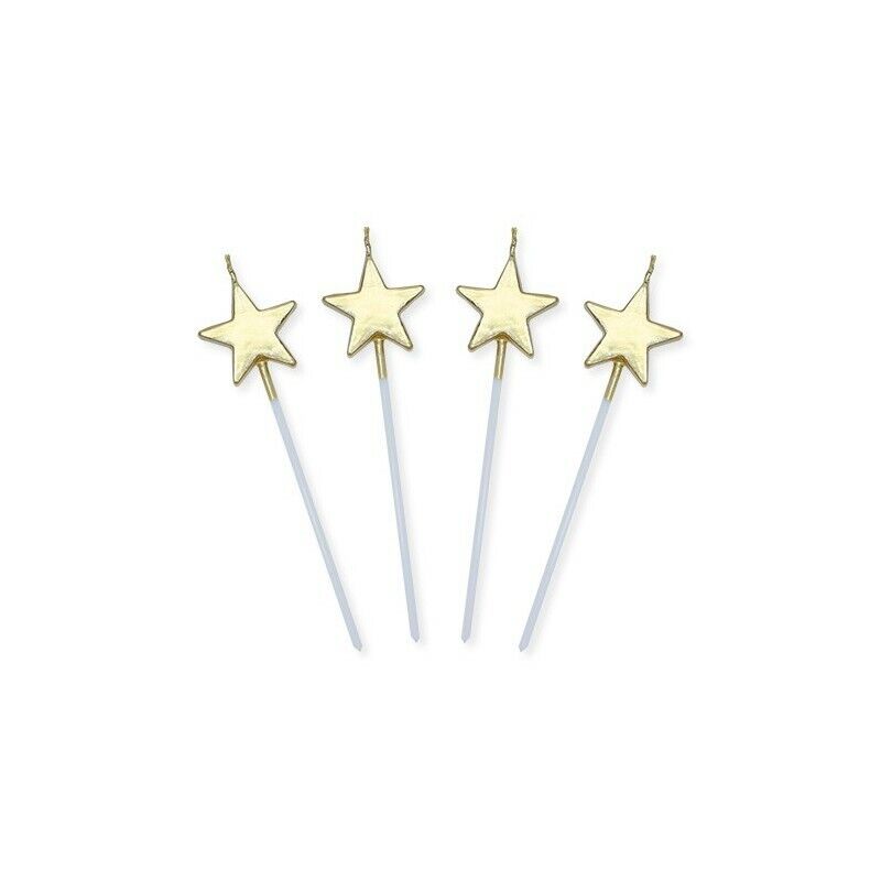 Candeline per torta picks stelle metallizzate Cm. 13 - Oro - Blister 4 pezzi