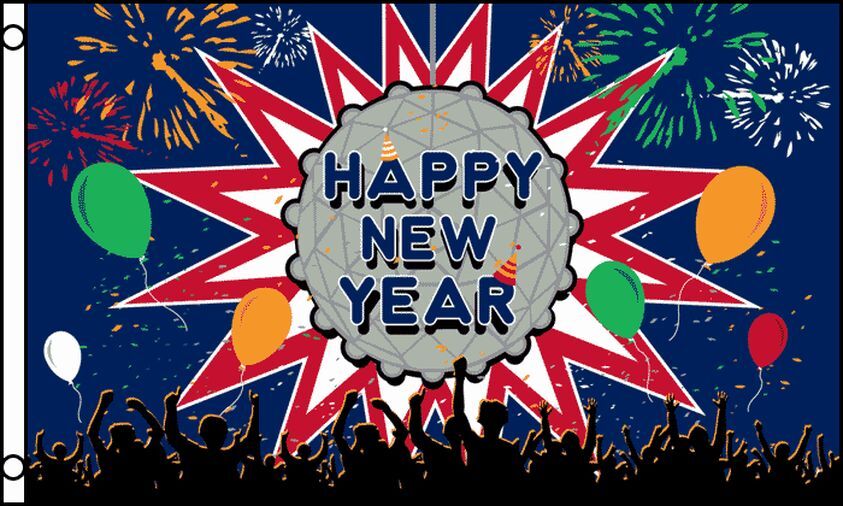 BANDIERA FELICE ANNO NUOVO FUOCO DI ARTIFICIO 150x90cm - BANDIERA HAPPY NEW YEAR