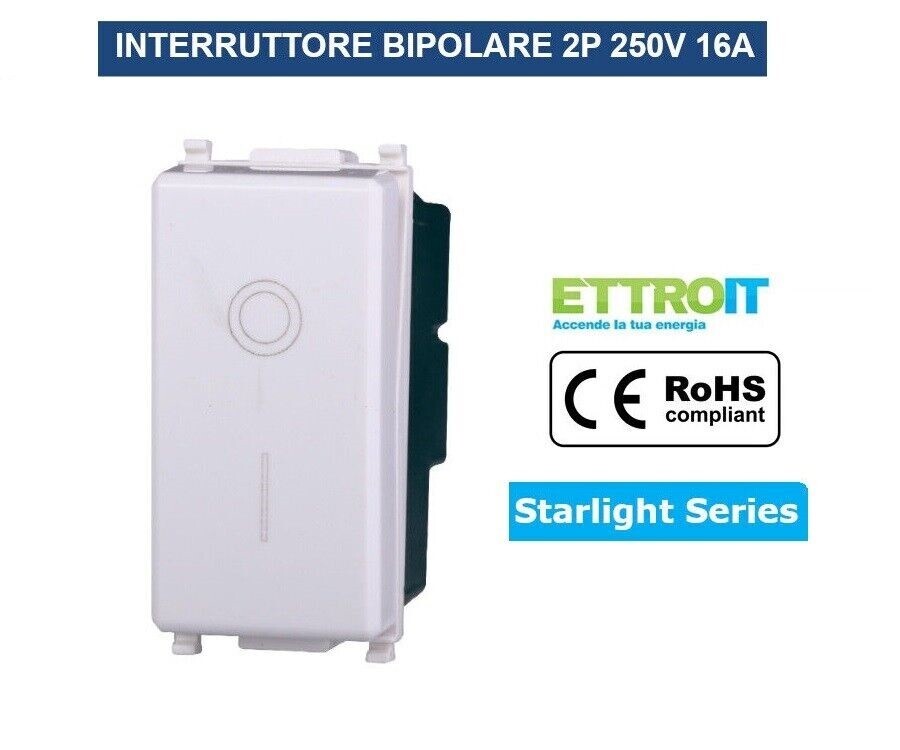 Interruttore 2P 16A Bipolare 0-1 Bianco Compatibile Vimar Plana EV0402