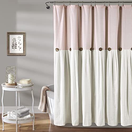 Lush Decor Tenda da doccia plissettata in lino con bottoni, design a due (h7z)