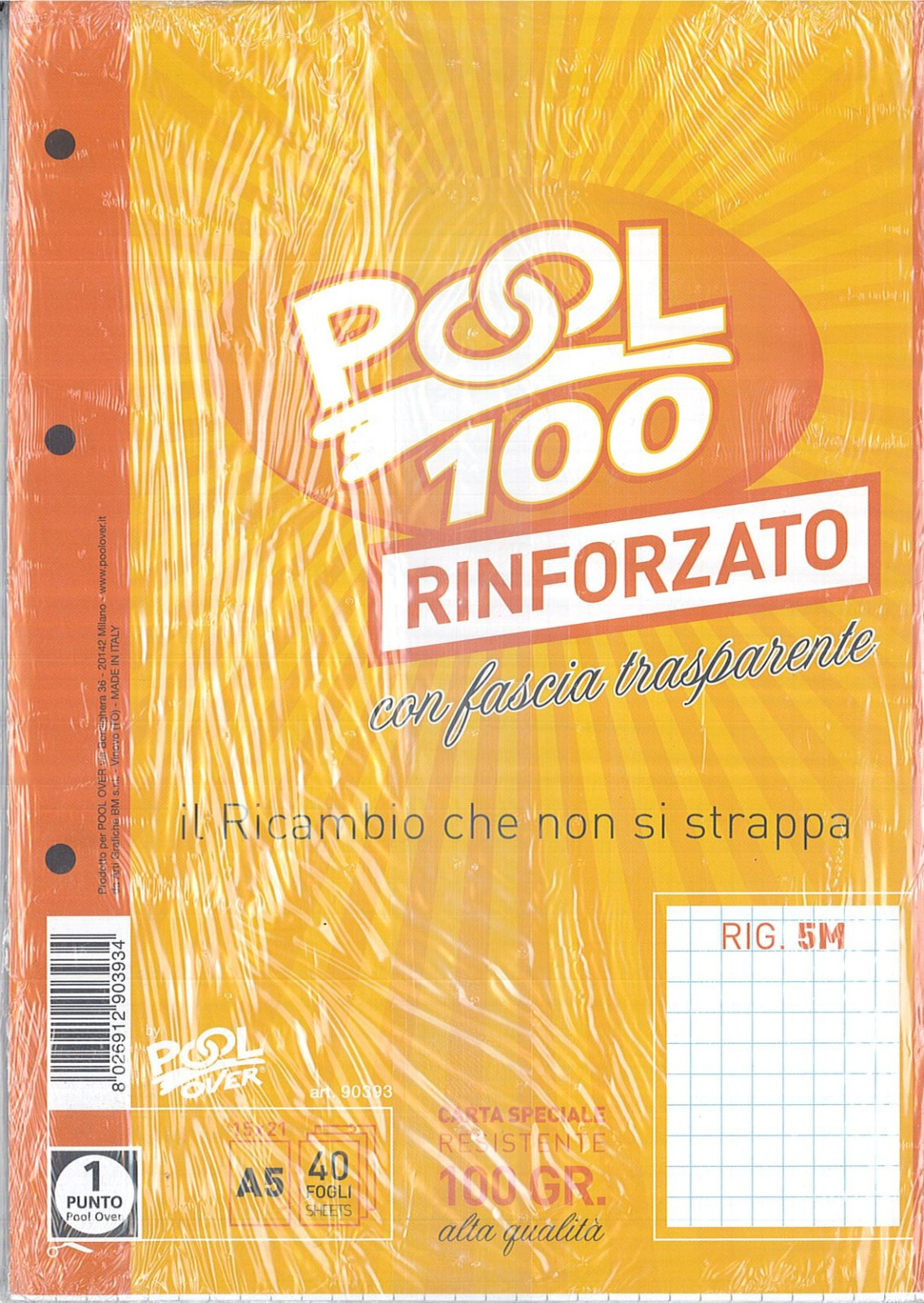 Ricambio a Buchi Rinforzati A5 Quadretti 0,5 mm.
