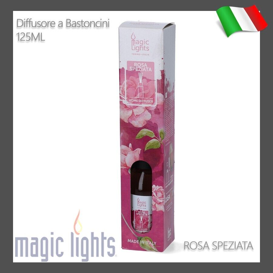 DIFFUSORE PROFUMO PER CASA AMBIENTE A BASTONCINI 125ML FRAGRANZA ROSA SPEZIATA