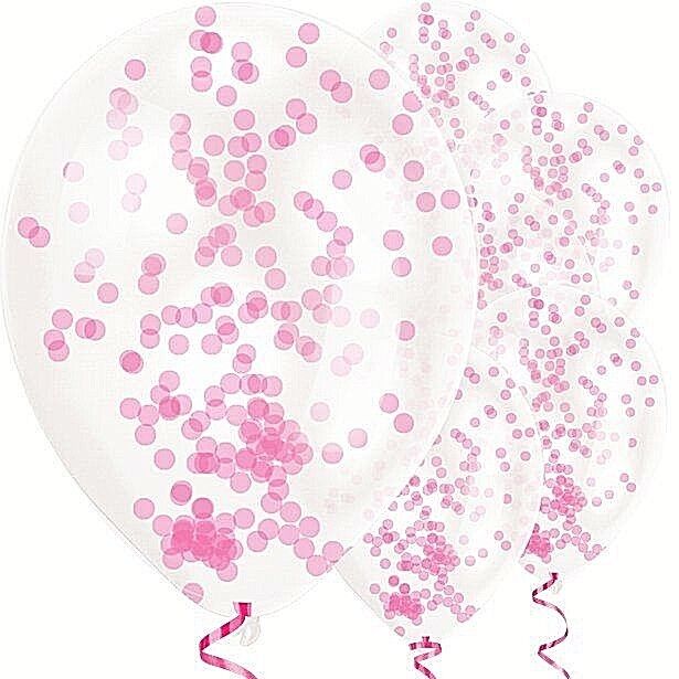 PALLONCINI TRASPARENTI 10PZ  12" CORIANDOLI ROSA SCURO KITFESTAPARTYDECORAZIONE