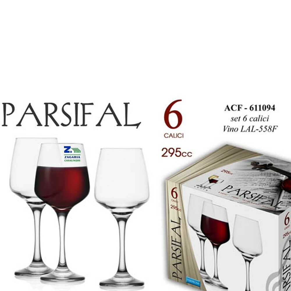 SET 6 BICCHIERI CALICI 295 CC PARSIFAL VINO ACQUA VETRO BICCHIERE ACF-611094