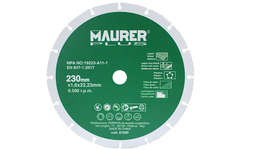 Disco al carburo di tungsteno 230mm per legno cartongesso pvc mdf fibra ecc..