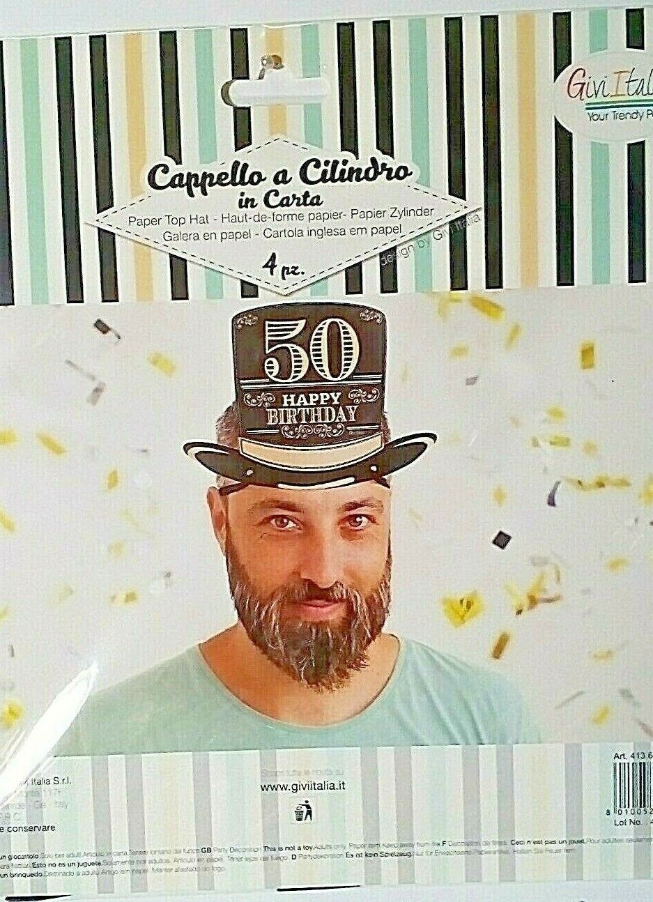CAPPELLO  A CILINDRO  50 ANNI CARTA  4 PZ. FESTA GADGET ACCESSORI PARTY