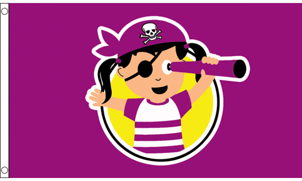 BANDIERA PIRATA BAMBINA 150x90cm - BANDIERA RAGAZZA PIRATI 90 x 150 cm - Nuova
