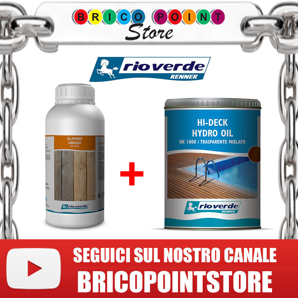 SET PER PAVIMENTI ESTERNI IN LEGNO ELIMINA GRIGIO + OLIO PER DECKING RIOVERDE