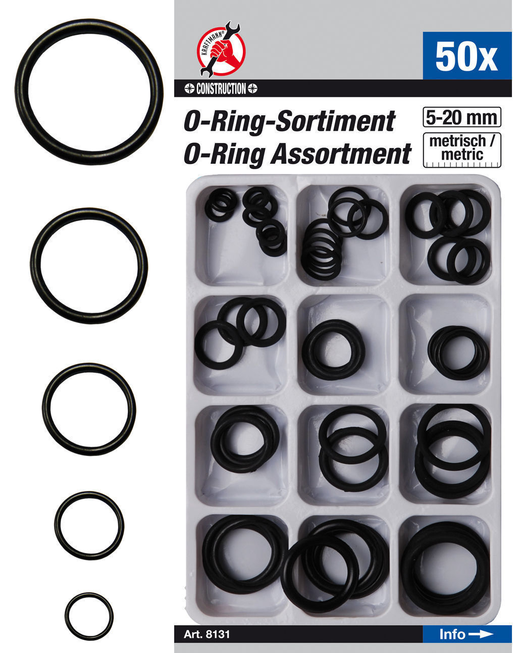 FERMEC SET GUARNIZIONI DI TENUTA O-RING GOMMA AD ANELLO Ø 5-20  PZ50 BGS8131