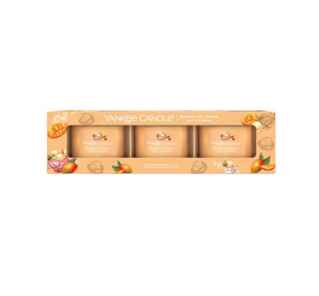 YANKEE CANDLE SET 3 CANDELE VETRO MANGO ICE CREAM 37g