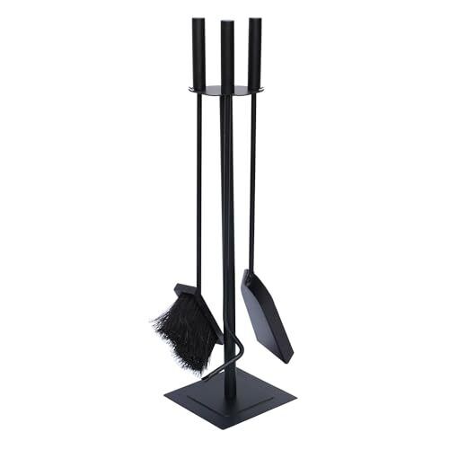 JVL Malham Contemporaneo Set di Attrezzi da Camino, Acciaio, Nero, 15 x 15 x 61