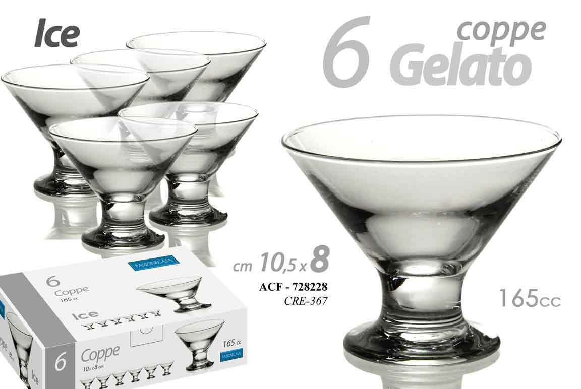 SET 6 COPPE GELATO BICCHIERI IN VETRO ICE 165 CC ACF-728228