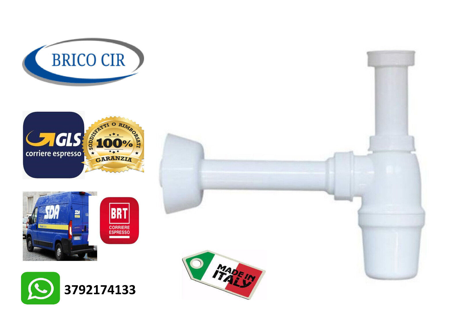 Sifone Lavabo/Bidet a Bottiglia Scarico ø32mm in PVC, per Lavandino 1"1/4 Bianco