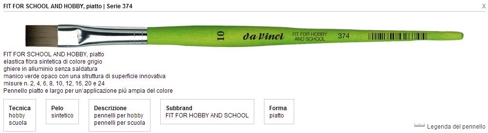 Pennello Fit For School&hobby Serie 374 N°12 Piatto Manico Corto | Da Vinci