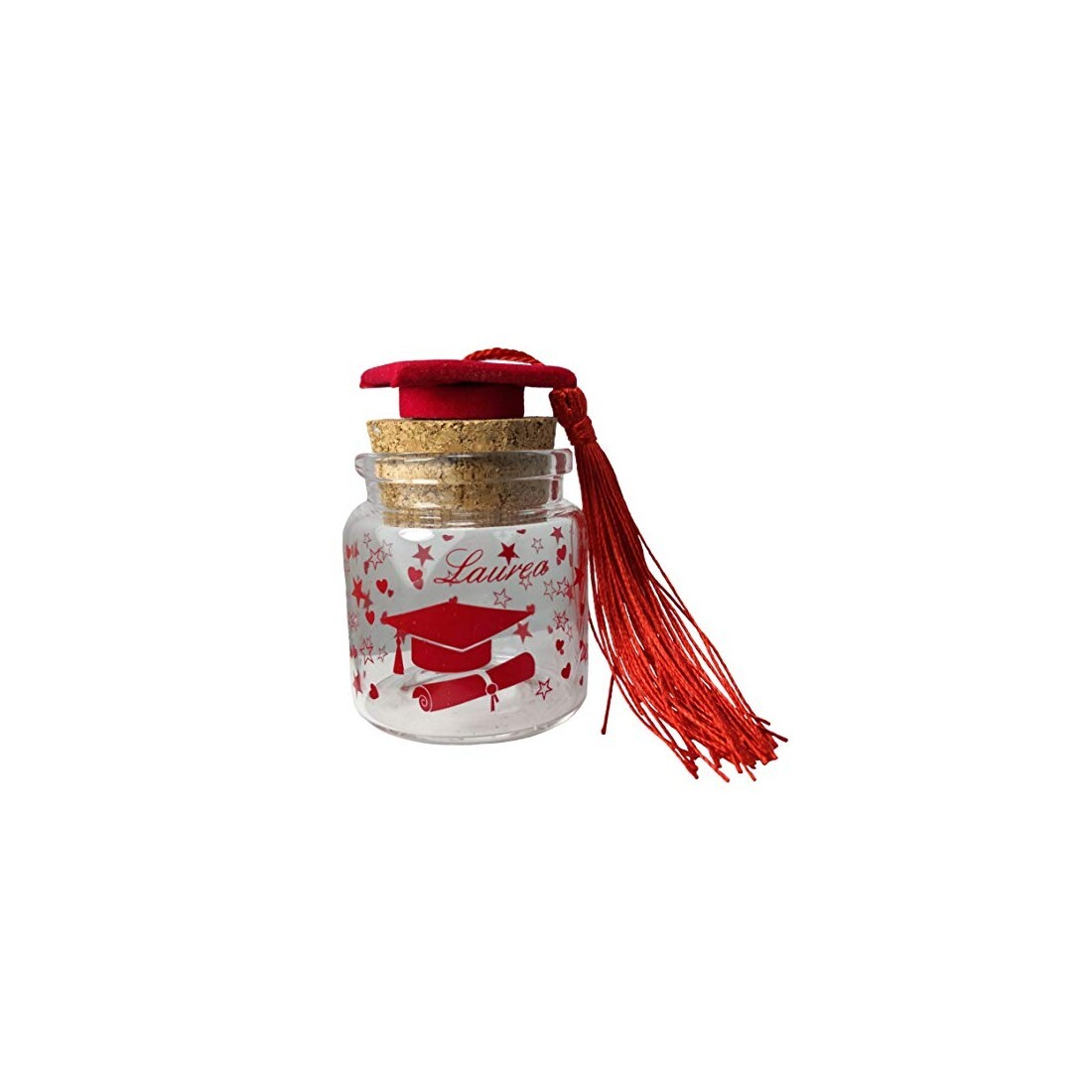 12 PZ BARATTOLO VETRO BARATTOLI TOCCO CAPPELLO NAPPINA ROSSO TAPPO SUGHERO  4,7X