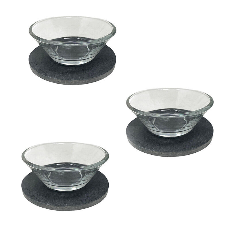 Set 3 ciotole vetro piattino in ardesia per aperitivi snack ciotoline vassoio