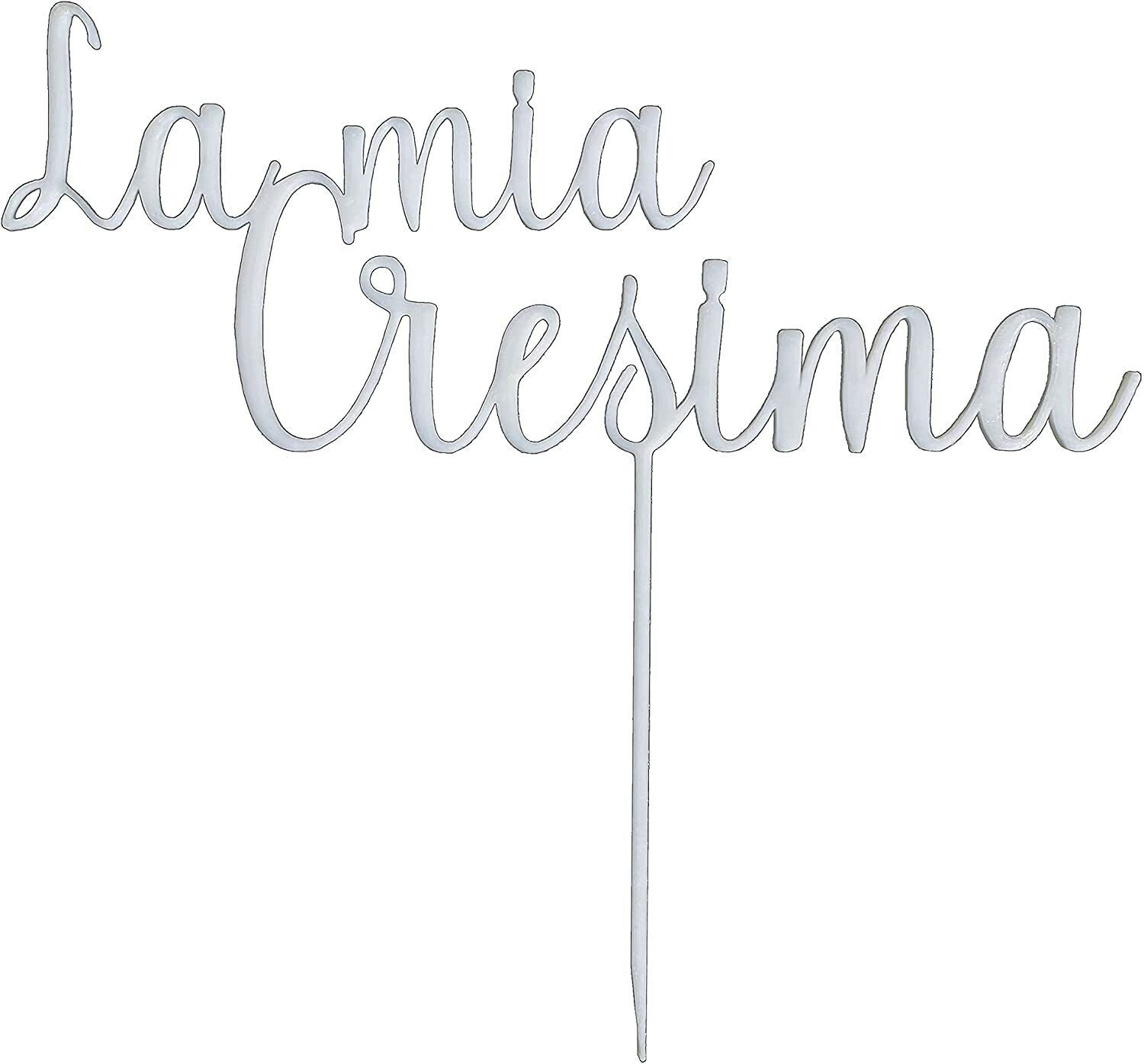 CAKE TOPPER LA MIA CRESIMA 20 CM PLA BIODEGRADABILE BIANCO TORTA CERIMONIA - J
