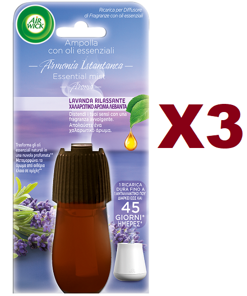 3 AIR WICK LAVANDA AMPOLLA RICARICA DIFFUSORE FRAGRANZE CON OLI ESSENZIALI 20ML