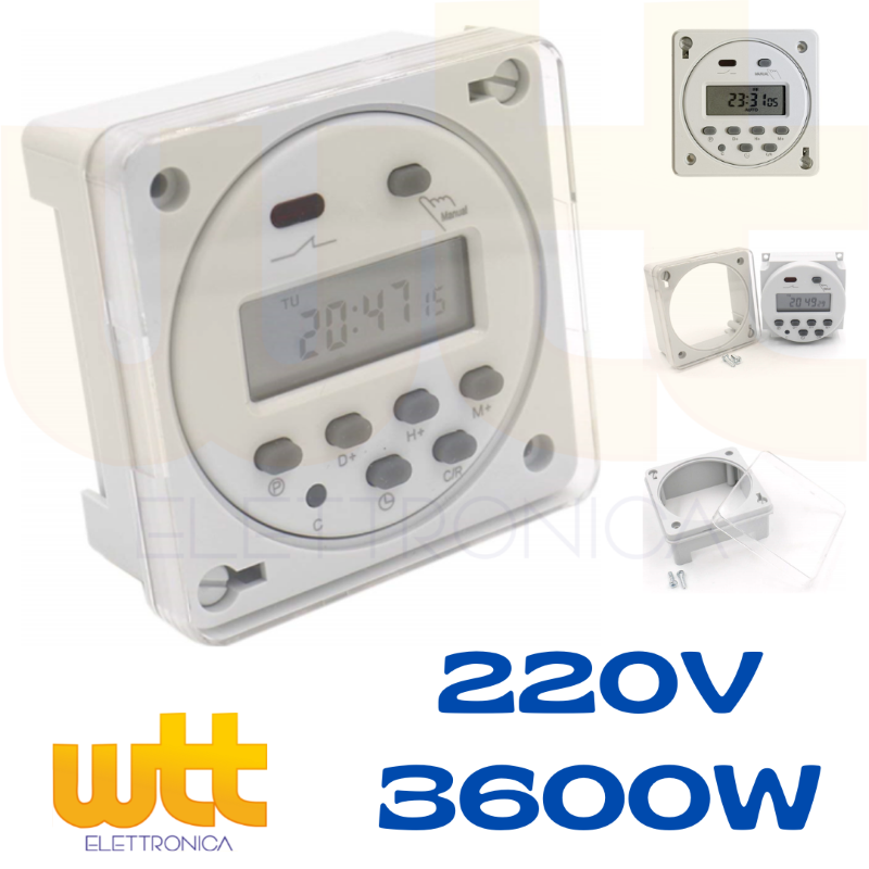 TIMER DIGITALE PROGRAMMABILE 220V 230V DA PANNELLO 3600W CON CASE DI PROTEZIONE