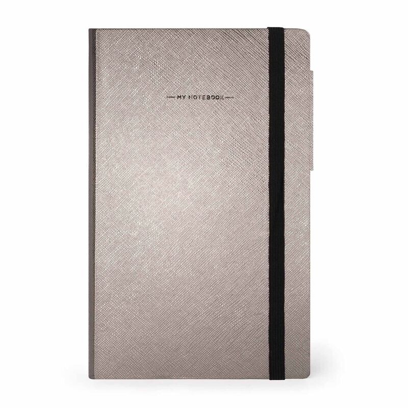 TACCUINO quaderno MY NOTEBOOK pagine a righe ARGENTO medium LEGAMI con elastico