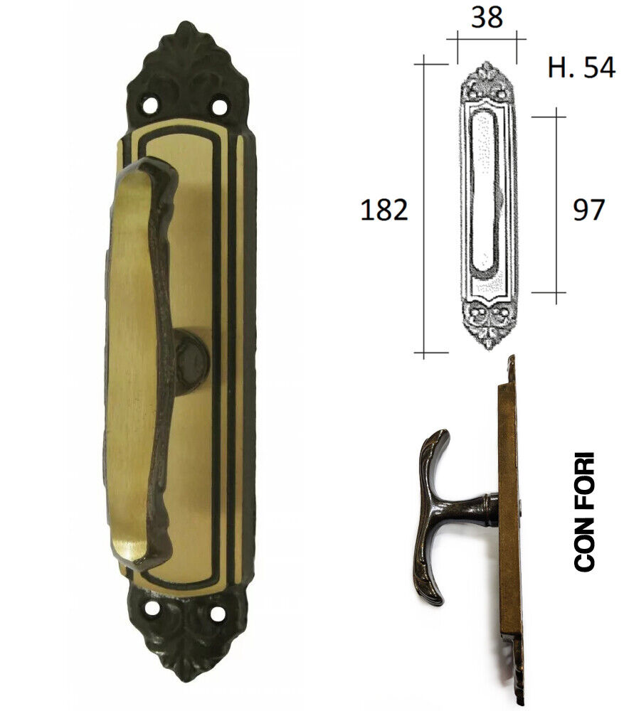 MANIGLIA CREMONESE GIGLIO PER FINESTRE CON 2 FORI IN OTTONE BRONZATO (37907)