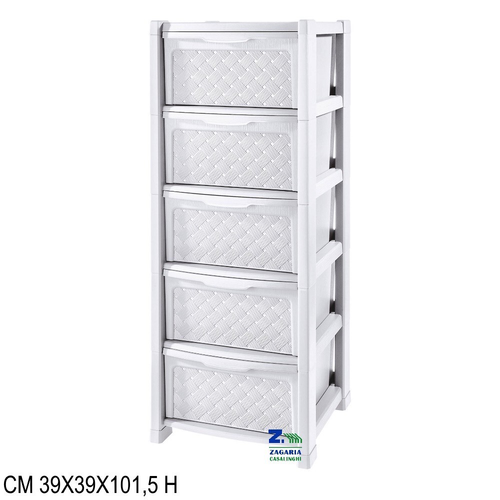 CASSETTIERA ARIANNA 5 CASSETTI COLORE BIANCO EFFETTO RATTAN CM 39X39X101,5 H