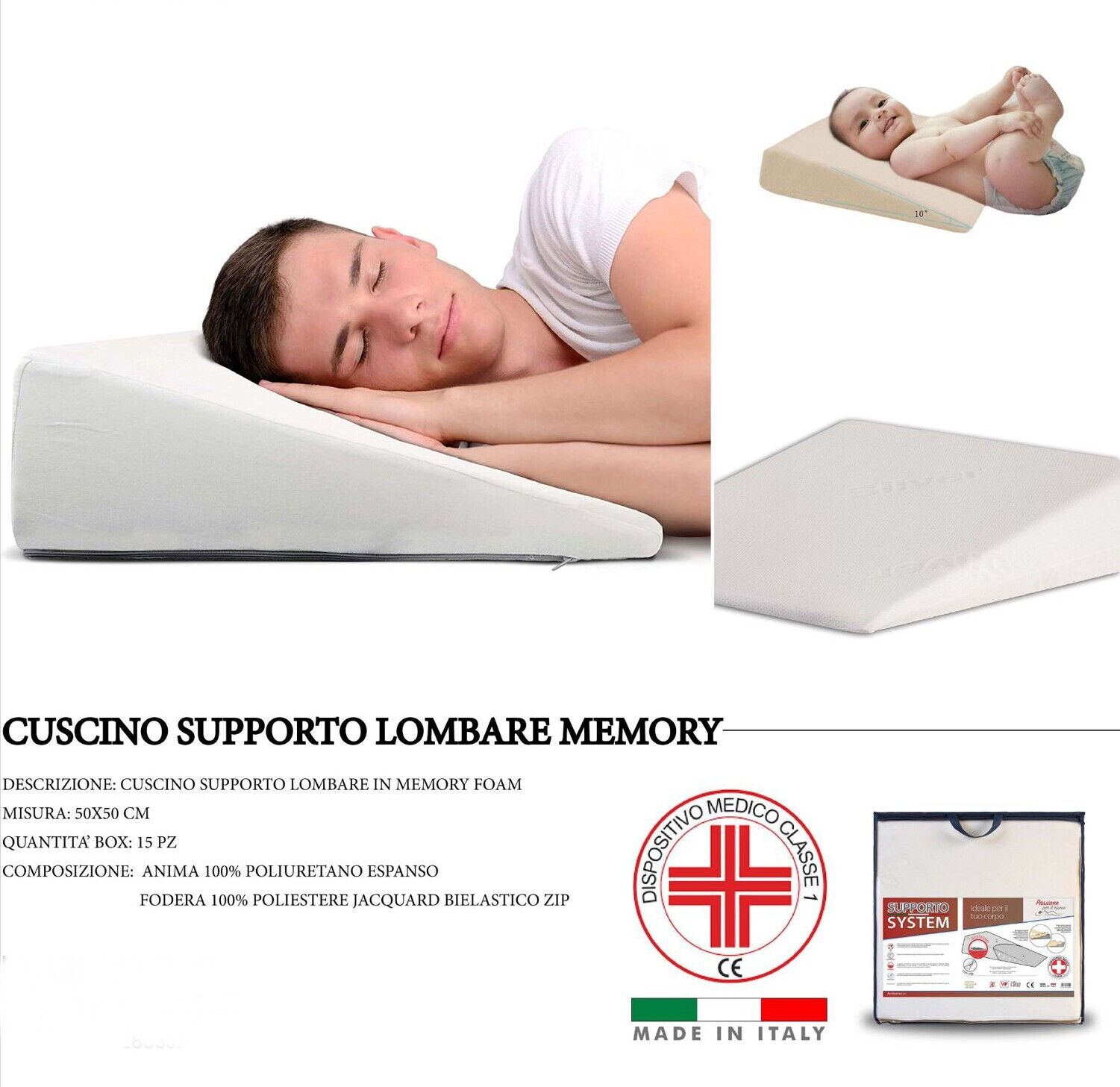 GUANCIALE angolo Cuscino supporto lombare memory REFLUSSO GASTRICO per Letto