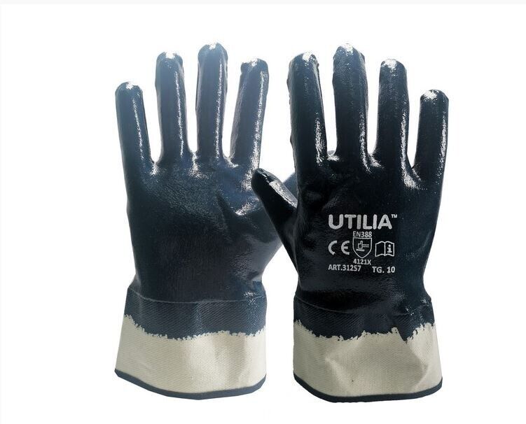 GUANTI DA LAVORO N.B.R. CON MANICOTTO COLORE BLU TAGLIA 10 UTILIA